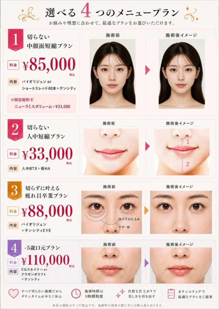 【施術のご案内】選べる4つの切らない美容プラン